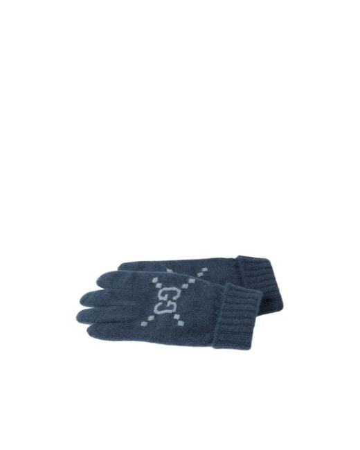 Gucci Blue Gg Logo Ribbed-Knit Gloves for men