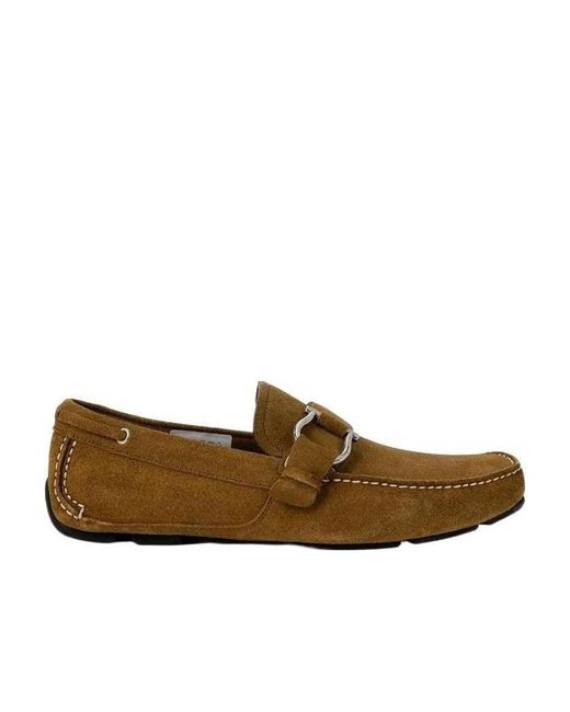 Ferragamo Brown Logo Buckle Business Casual Shoes for men