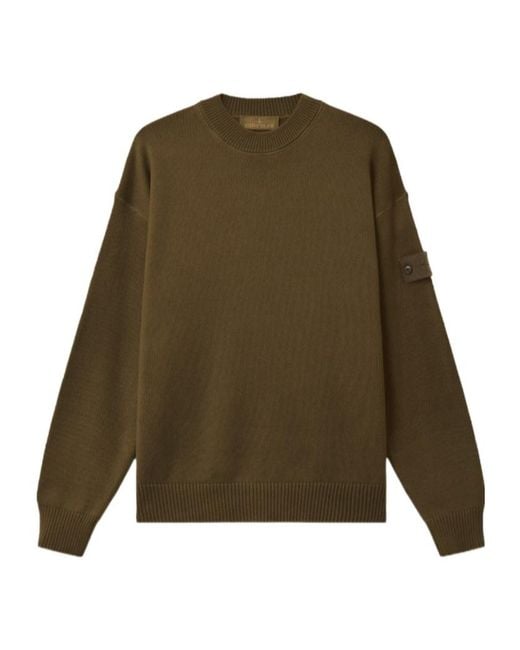 Stone Island Green Logo-Patch Crew-Neck Sweater for men