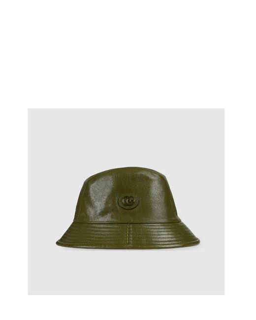 Gucci Green Leather Logo-Plaque Bucket Hat for men