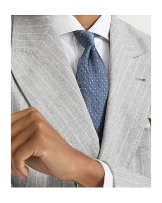 Brunello Cucinelli Blue Silk Tie With Geometric Pattern for men