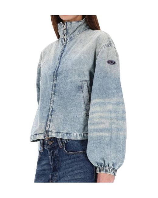 DIESEL Blue High-Neck Zipped Denim Jacket