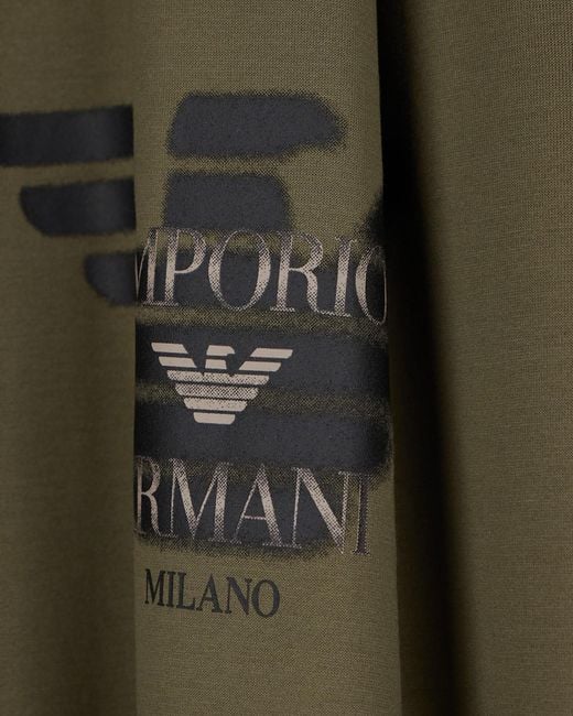 Emporio Armani Green Lyocell Blend Jersey T-Shirt With Graffiti Eagle Logo Print for men