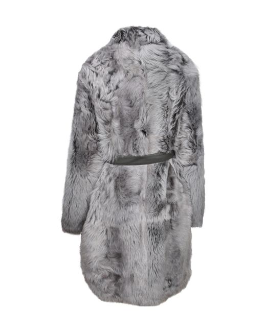 Yves Salomon Gray Shearling Belted Coat