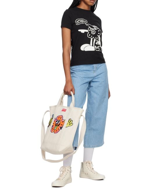 KENZO White Logo-Patch Top Handle Bag