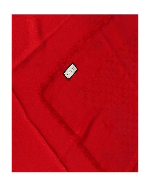 Gucci Red Silk Wool Gg Jacquard Shawl
