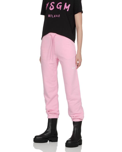 MSGM Pink Logo Printed Drawstring Joggers