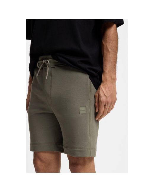 Boss Gray Mid-Length Elasticated Drawstring Fleece Shorts for men
