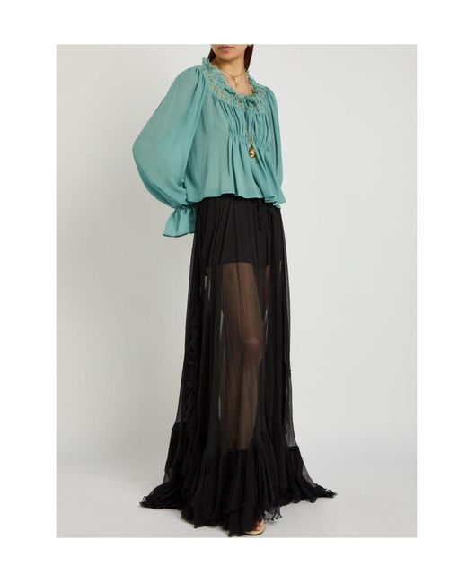 Chloé Black Ruffled Sheer Silk-Chiffon Maxi Skirt