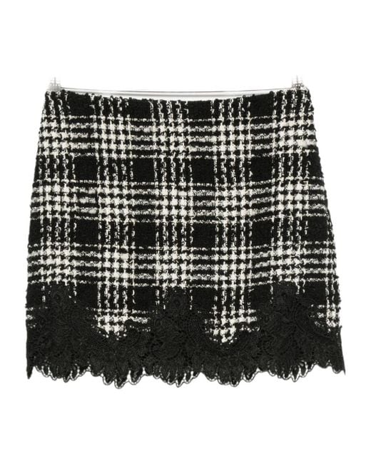 Twinset Black Check-Print Lace-Lace Mini Skirt
