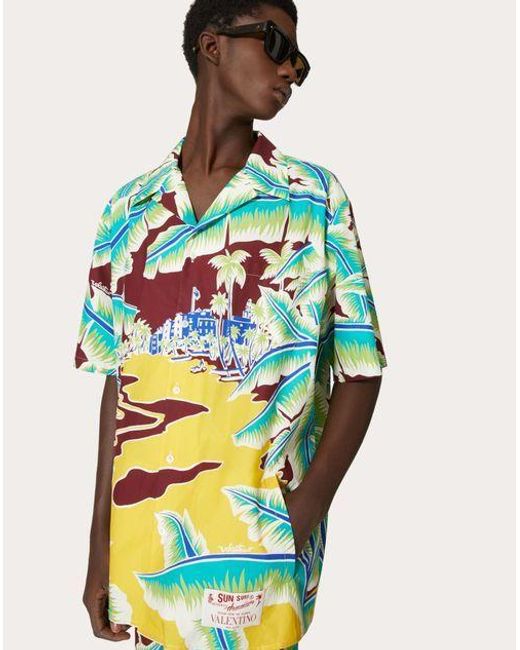 Valentino Blue Graphic Printed Short-Sleeved Shirt for men