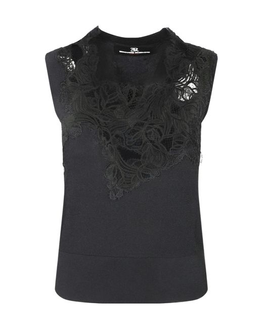 Ermanno Scervino Black Viscose Blend Top With Lace