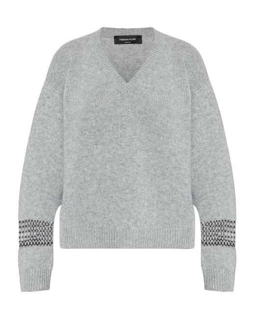 Fabiana Filippi Gray Embellished V-Neck Jumper