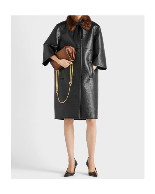 Prada Black Bonded Leather Coat