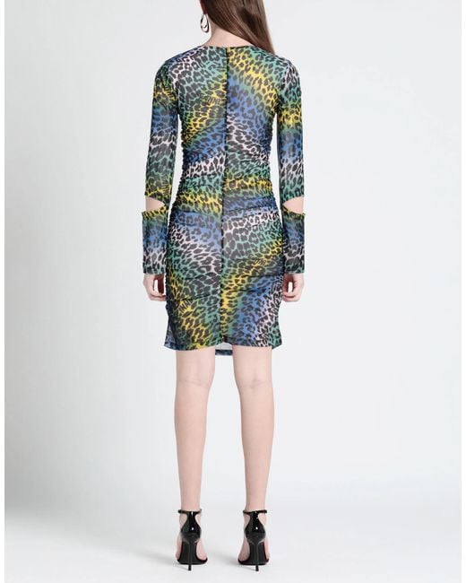Ganni Blue Leopard Print Slim-Fit Dress