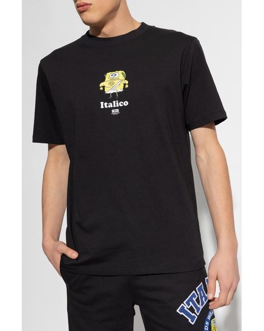 Gcds Black Graphic-Printed Crewneck T-Shirt for men