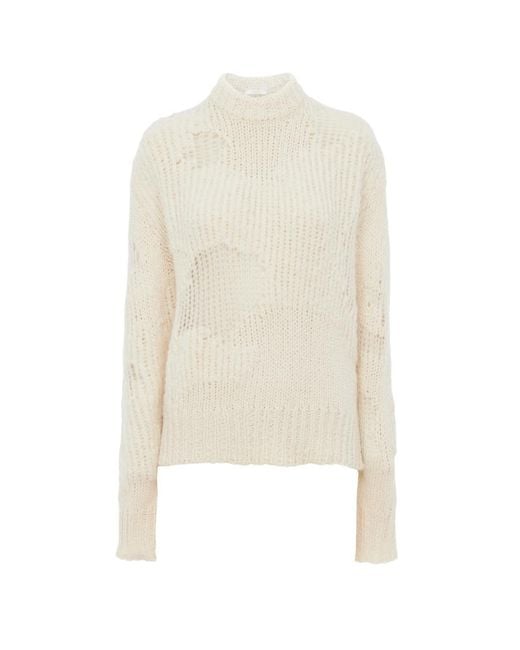 Chloé White Generous Chunky-Knit Distressed Jumper