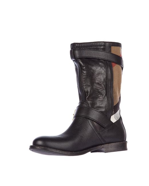 Burberry Black Plaid Canvas Short Boots