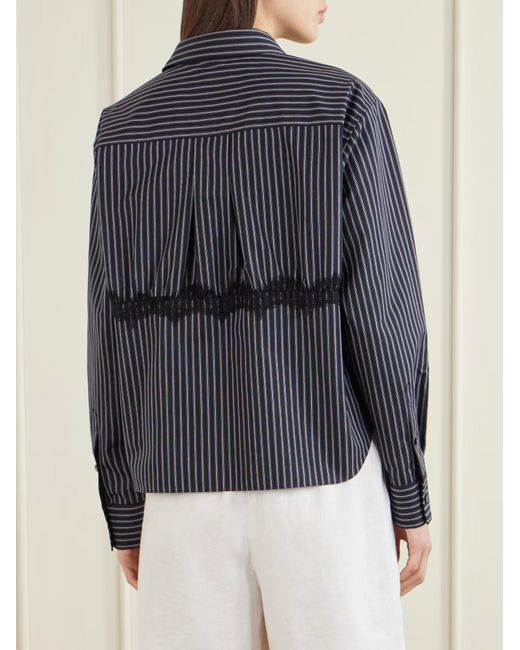 Sacai Blue Striped Lace-Trimmed Cotton-Blend Poplin Shirt