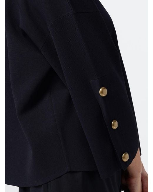 Max Mara Blue Button-Detail V-Neck Top