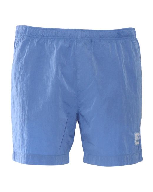 C P Company Blue Elasticated Waistband Swim Shorts for men