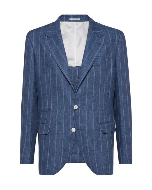 Brunello Cucinelli Blue Twill Blazer for men