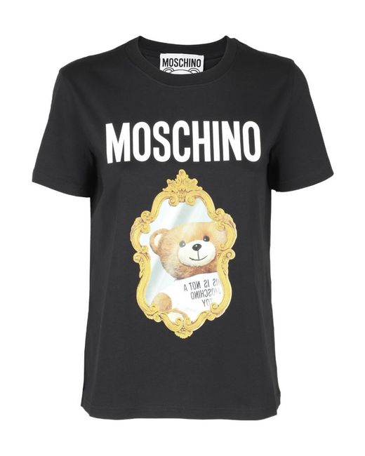 Moschino Black Teddy-Logo Print Organic Cotton T-Shirt