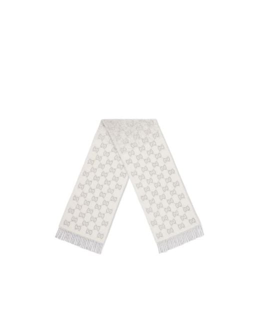 Gucci White Gg Alpaca Wool Blend Scarf
