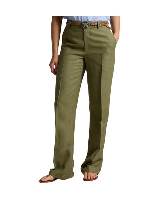 Ralph Lauren Green Pressed-Crease Turned-Up Trousers