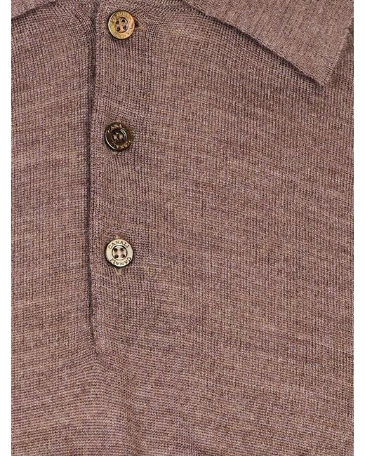 Canali Brown Long-Sleeve Knitted Polo Shirt for men