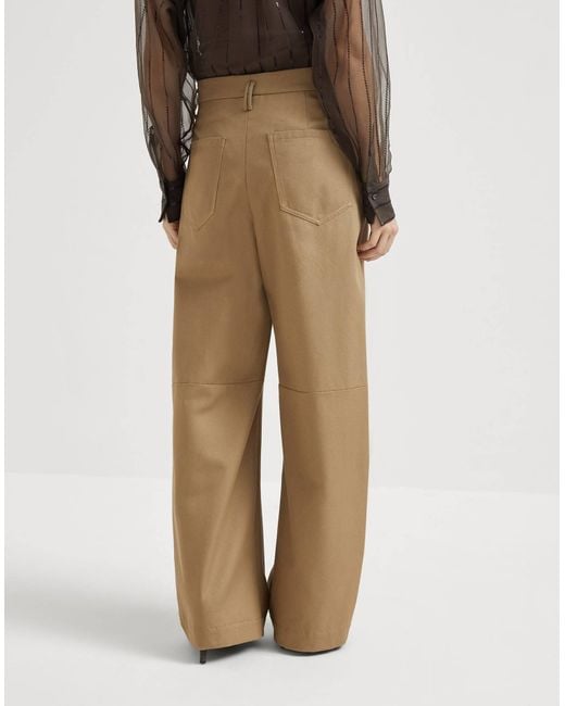 Brunello Cucinelli Natural High Waisted Pleated Trousers
