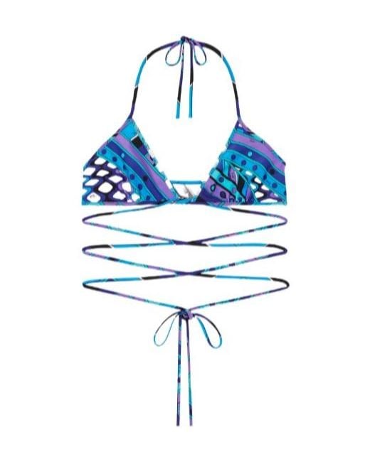 Emilio Pucci Blue Printed Triangle Bikini Top