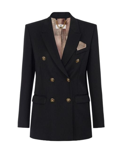 Elisabetta Franchi Black Double-Breasted Gabardine Jacket
