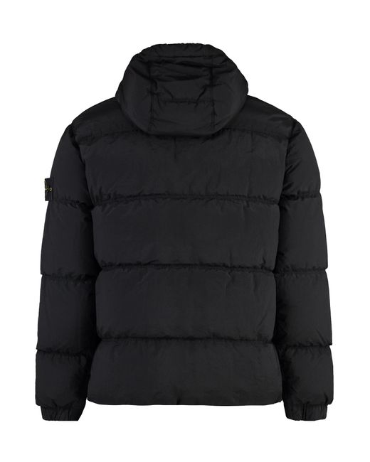 Stone Island Black Logo Patch Hooded Puffer Jacket for men