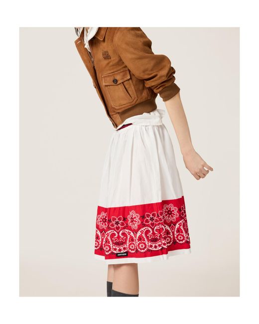 Miu Miu Red Two-Toned Poplin Skirt