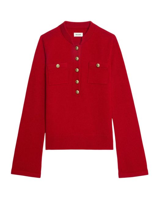 Zadig & Voltaire Red Lucas Button-Detailed Sweater