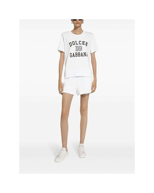 Dolce & Gabbana White Jersey T-Shirt With Logo Embroidery And Lettering