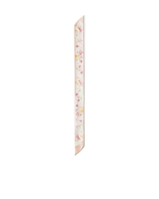 Prada White Printed Silk Twill Skinny Scarf
