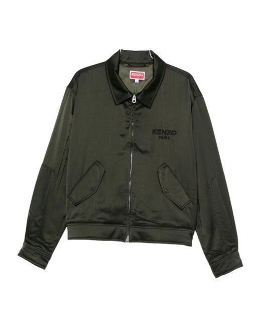 KENZO Green Logo Embroidered Zip-Up Jacket for men