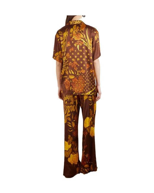 Donde Esteban Orange Printed Stretch-Satin Shirt