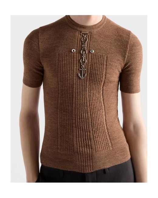 Prada Brown Short-Sleeved Crewneck Jumper for men