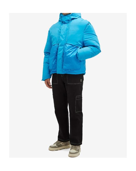 Represent Blue Layered Hooded Puffer for men