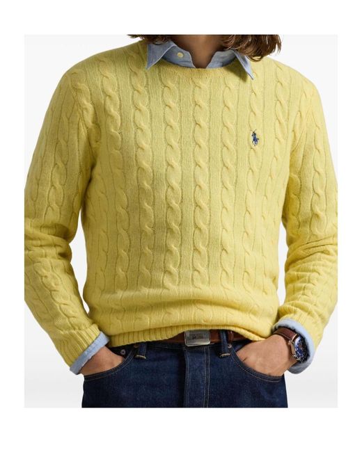 Polo Ralph Lauren Yellow Pony Embroidered Cable-Knit Jumper for men