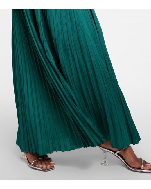 Ulla Johnson Green Delia Pleated Satin Gown