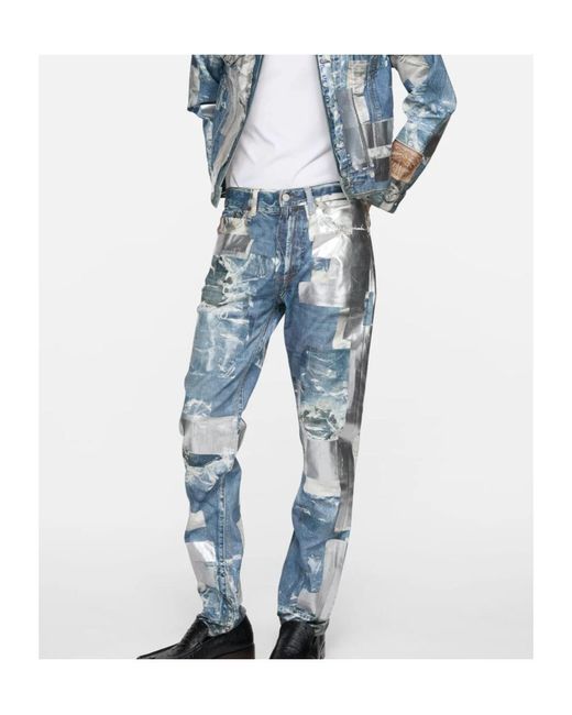 Acne Blue Coated Patchwork Jeans for men
