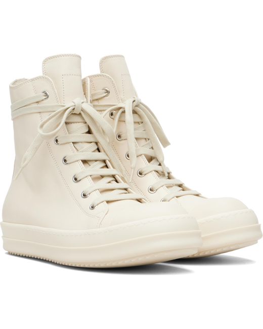 Rick Owens Natural Lace-Up High-Top Casual Sneakers for men