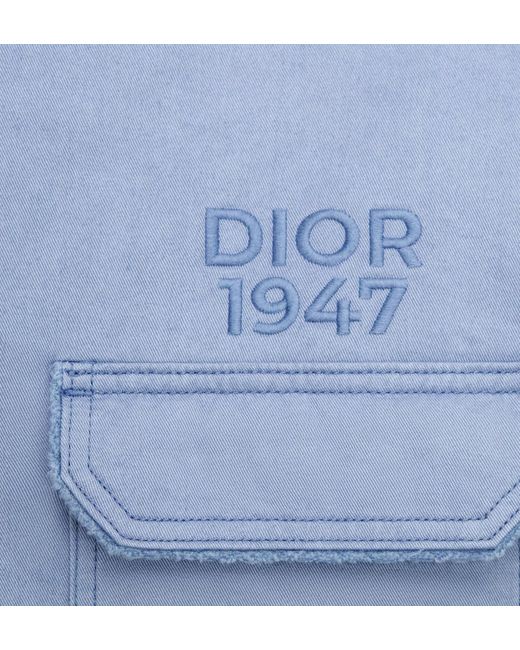 Dior Blue Homme 1947 Logo Embroidered Long-Sleeved Overshirt for men
