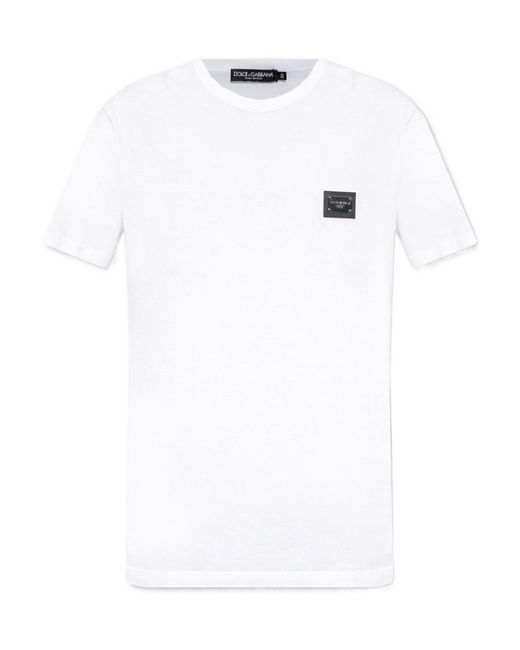 Dolce & Gabbana White Logo Plaque Short Sleeved T-Shirt for men