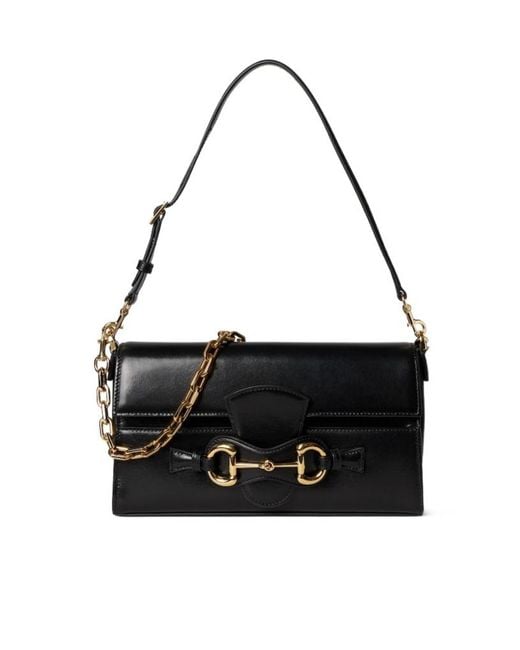 Gucci Black Horsebit Ristretto Medium Shoulder Bag