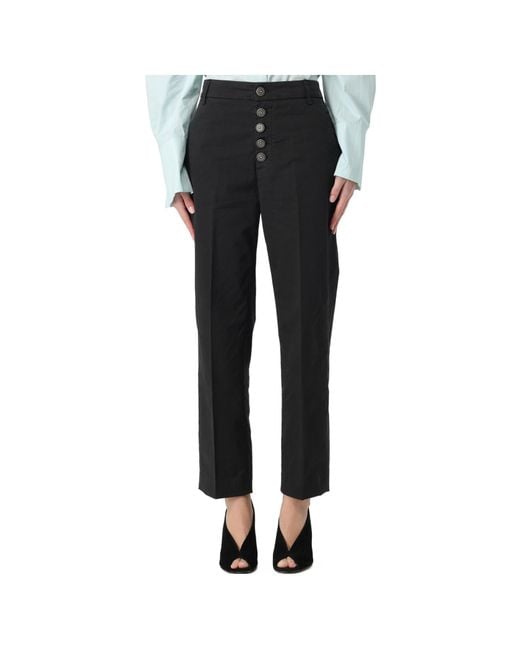Dondup Black Single-Breasted Buttoned Pleated Denim Trousers